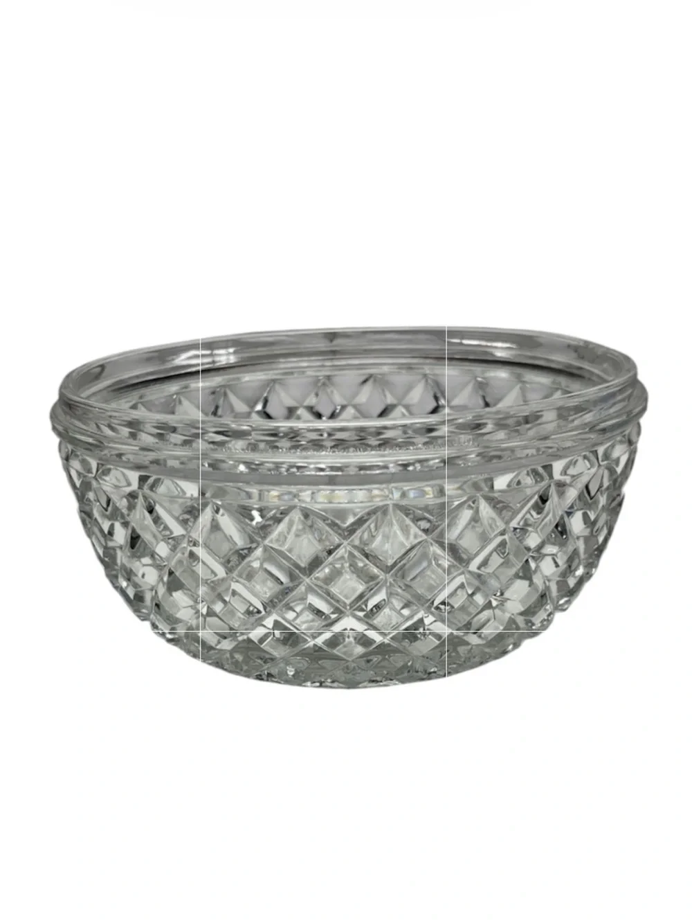 Vintage Cut Glass Crystal Serving Bowl Diamond Pattern Heavy Pressed Glass